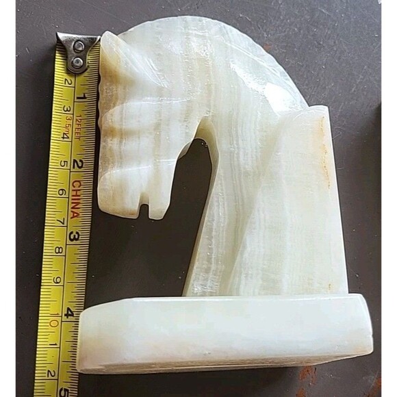 Vintage 5" Onyx Horse Head Equestrian Trojan Bookends Carved Stone Home Decor - Picture 13 of 14